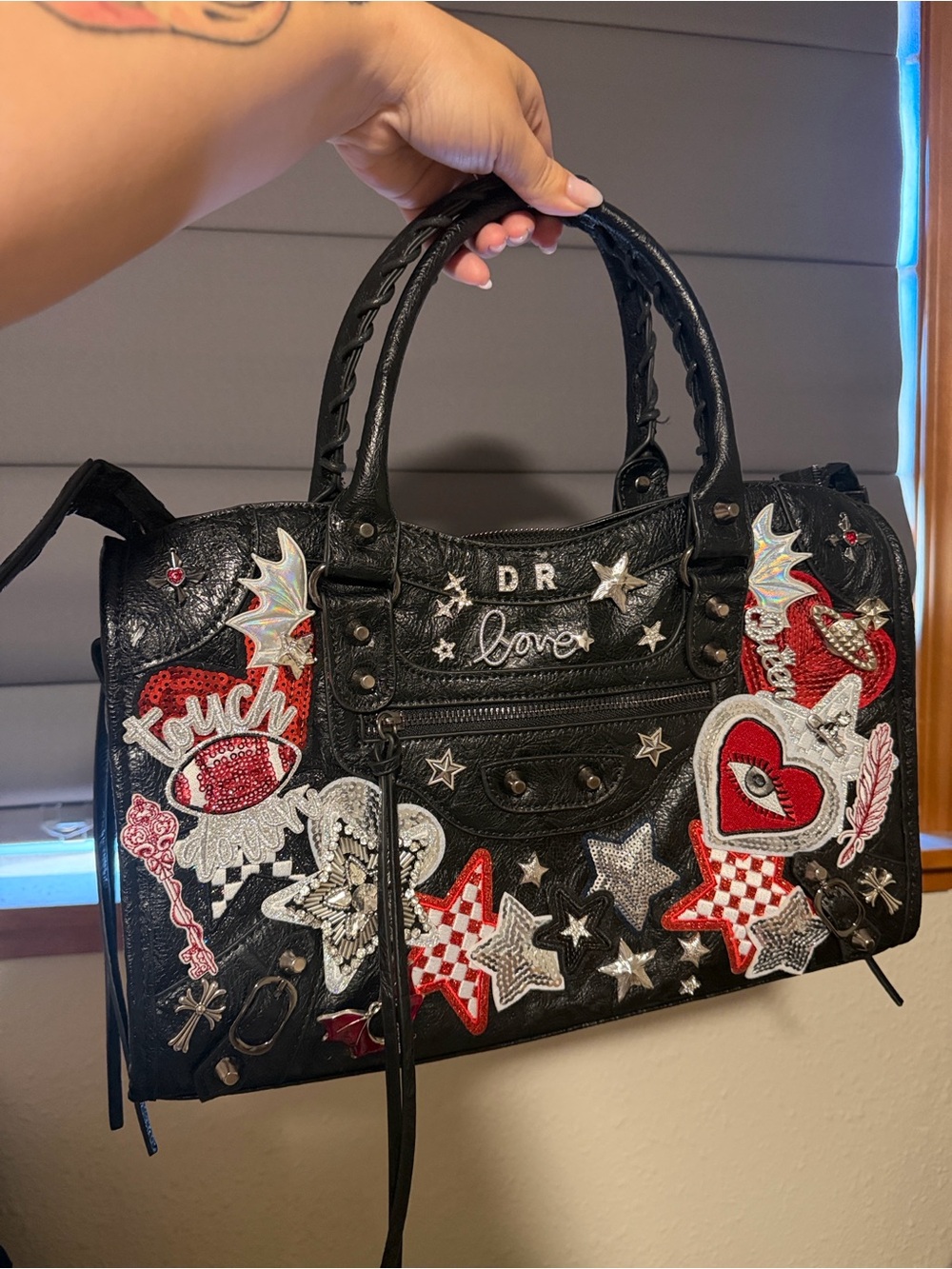Embellished Black Leather Satchel